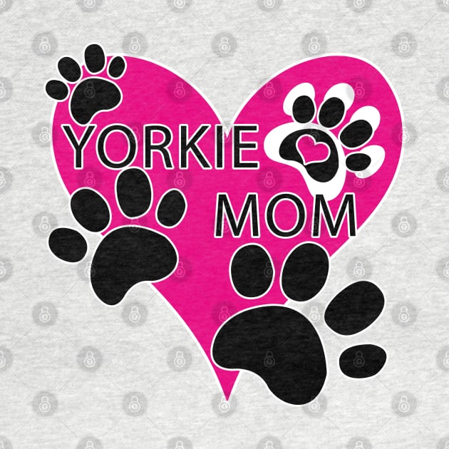 Yorkie Mom Big Heart Dog Paw Prints by TLSDesigns